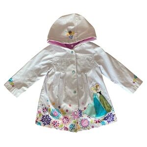 Disney White Raincoat w/ Floral and Frozen Characters Elsa and Anna Design - 3T